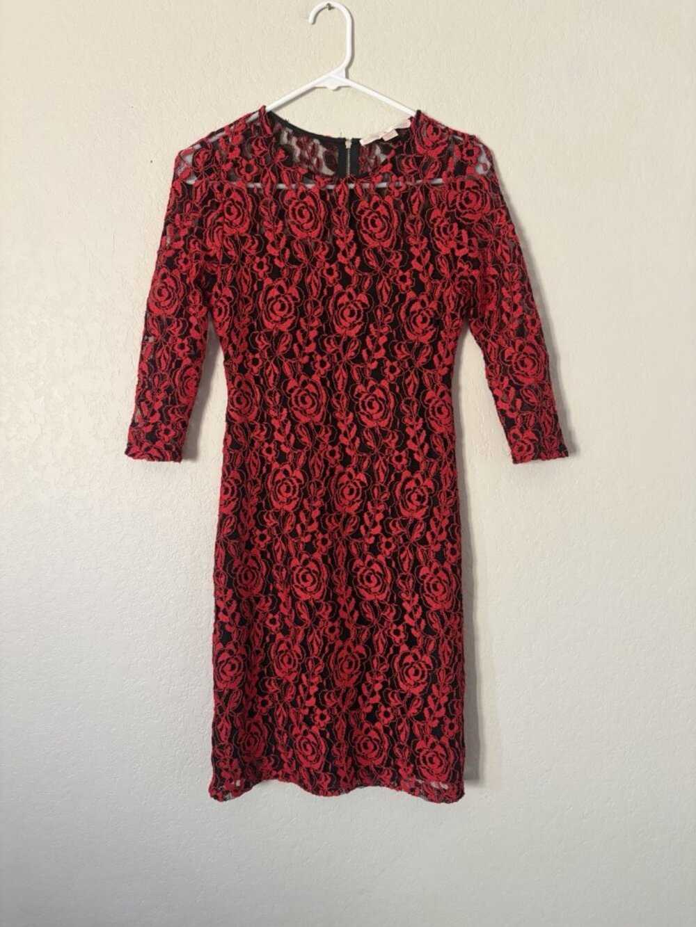 Boston Proper Red Rose Black Lace Dress Sz 2